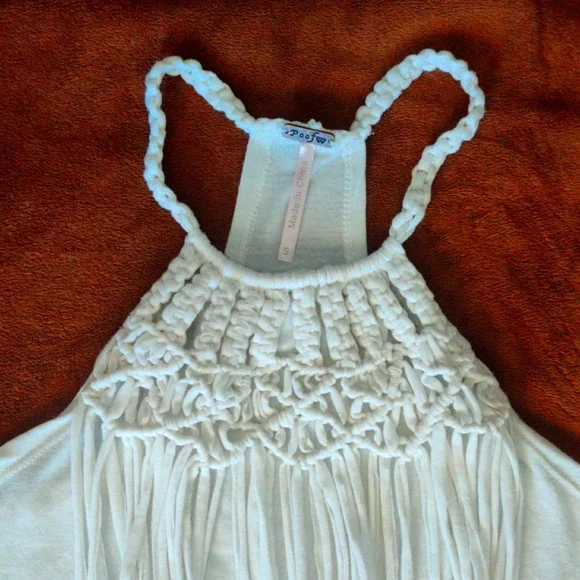 White Tank Top Fringe Racer back Festival Summer Top Short Sleeve Halter Top - Picture 8 of 8